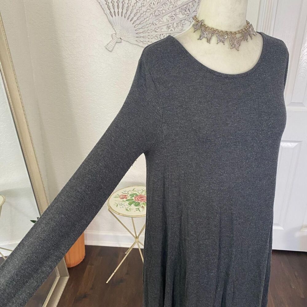 Old Navy Dark Gray Soft Grunge Long Sleeve Flowy Wide Casual Midi Dress M - Picture 4 of 7